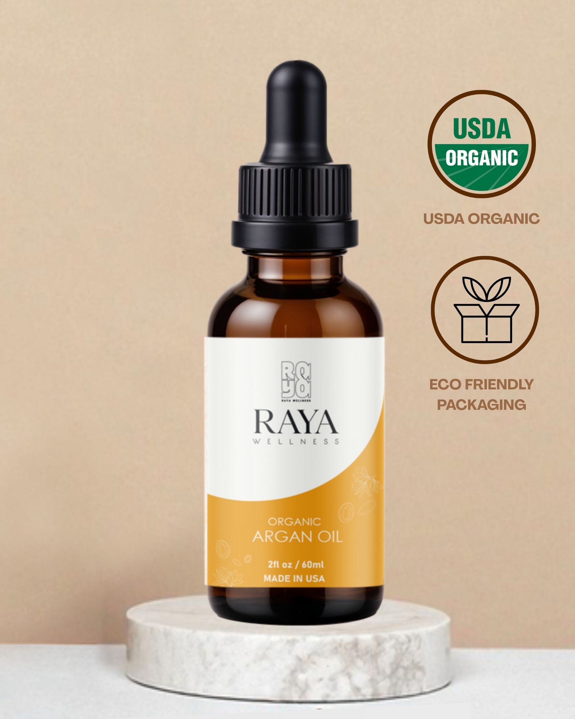 Raya Wellness Organic Argan Oil – 2 fl oz (60 ml) | Cold-Pressed Carrier Oil for Hair & Skin | USDA Organic, Made in USA