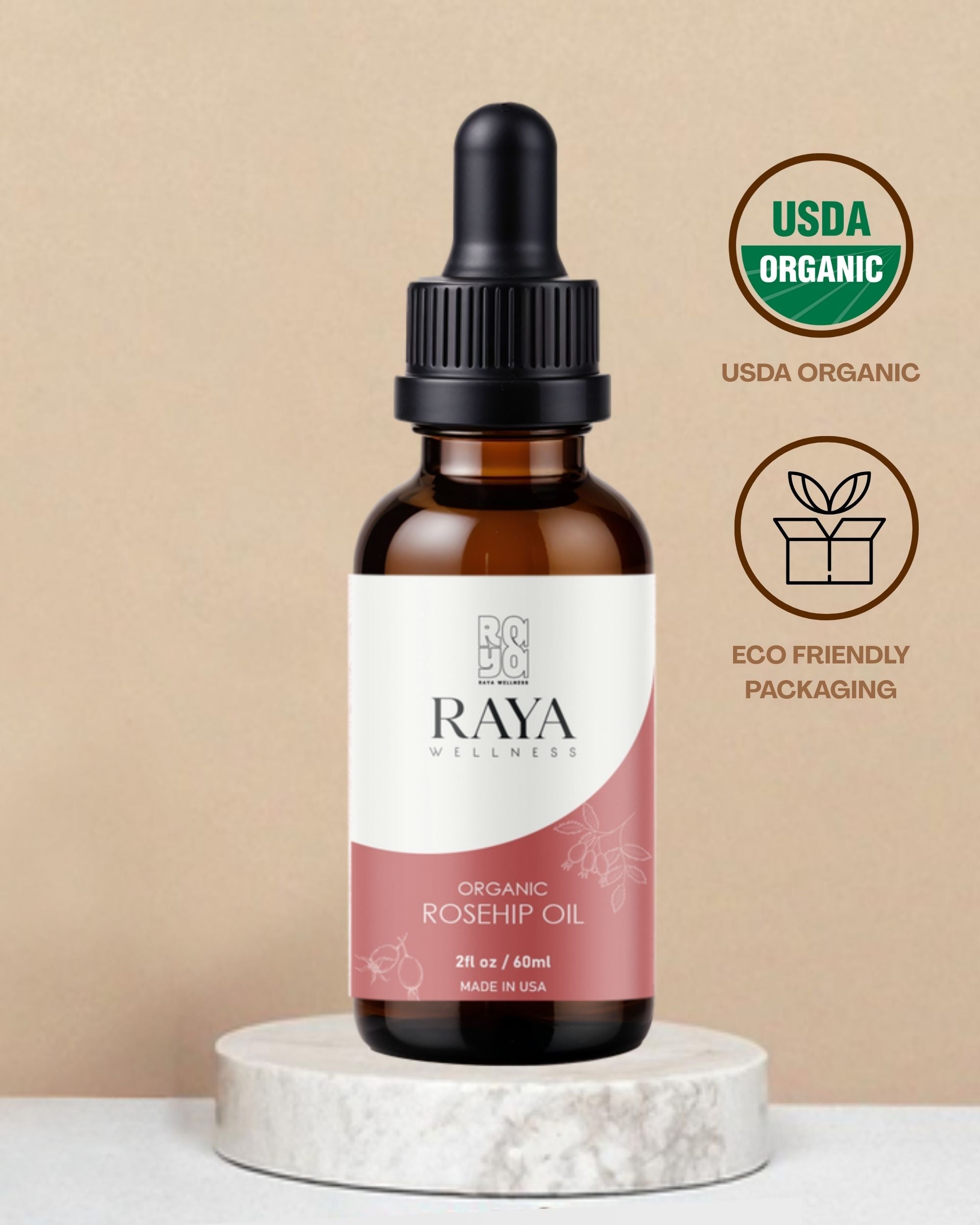 Raya Wellness Organic Rosehip Seed Oil – 2 fl oz (60 ml) | Cold-Pressed Facial Oil | USDA Organic