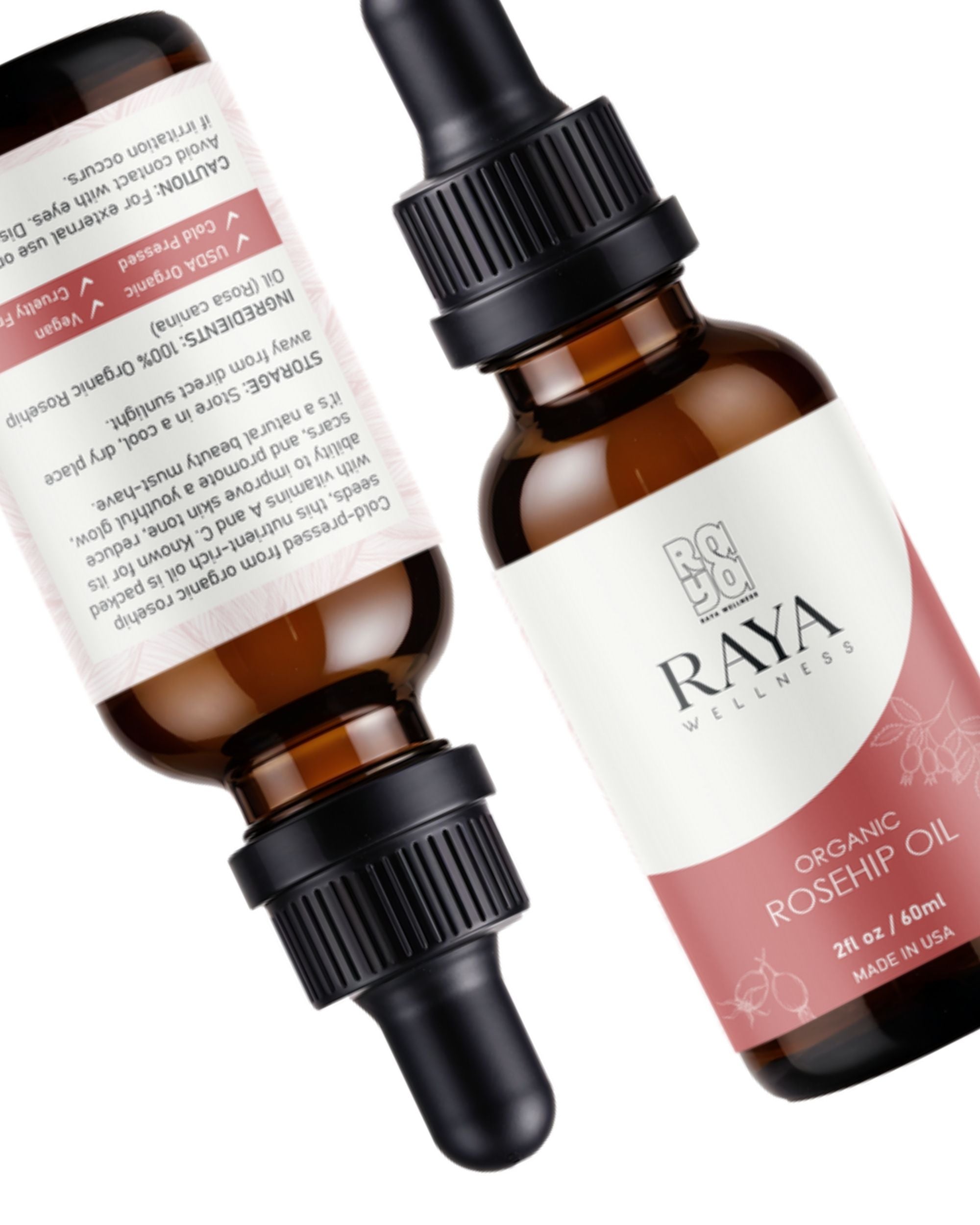 Raya Wellness Organic Rosehip Seed Oil – 2 fl oz (60 ml) | Cold-Pressed Facial Oil | USDA Organic