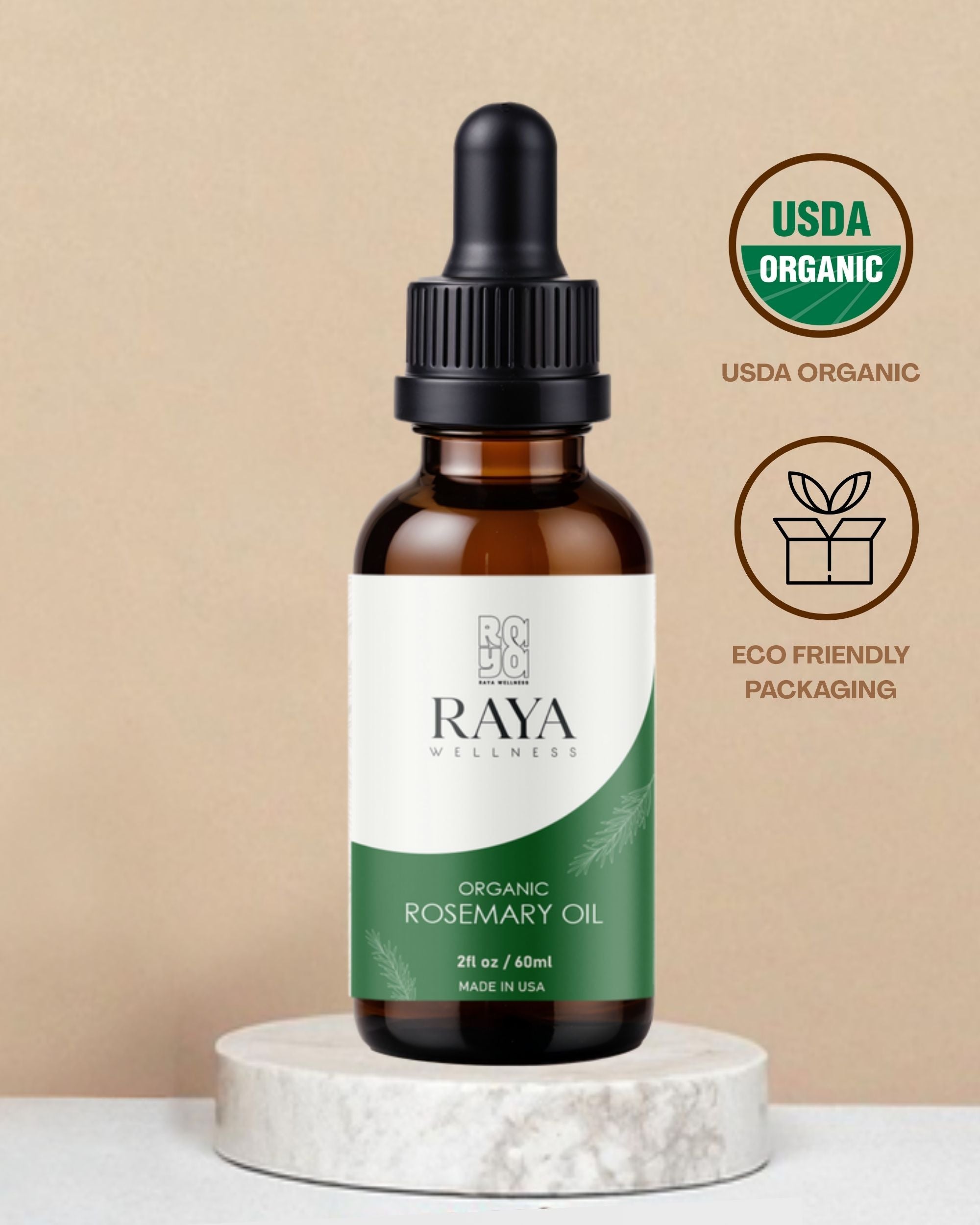 Raya Wellness Organic Rosemary Essential Oil – 2 fl oz (60 ml) | Steam-Distilled, Herbaceous Scent | USDA Organic