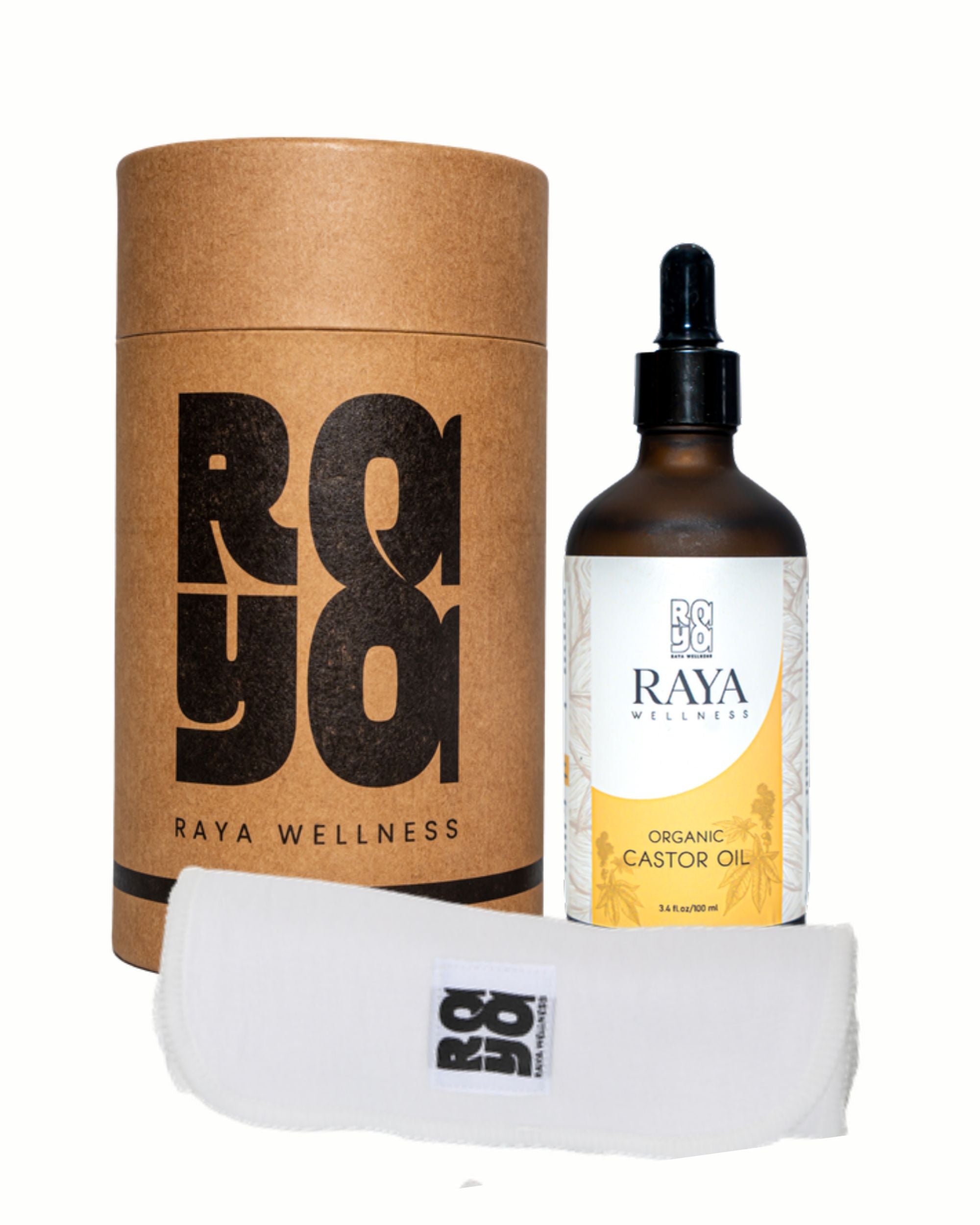 Raya Wellness - USDA Organic Castor Oil - Glass Bottle - 100 ml with Organic Cotton Flannel Pack