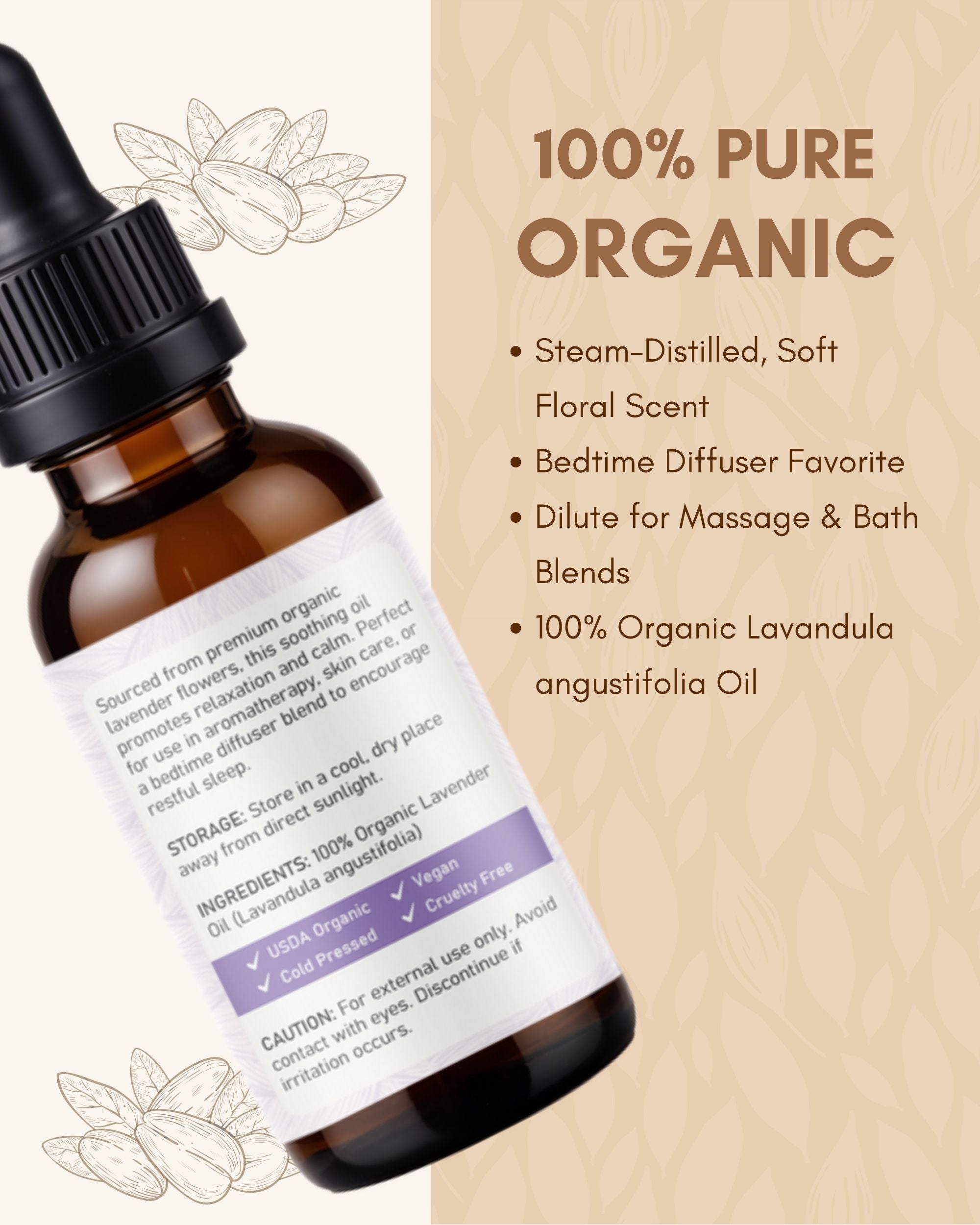 Raya Wellness Organic Lavender Essential Oil – 2 fl oz (60 ml) | Steam-Distilled, Calming Aromatherapy | USDA Organic