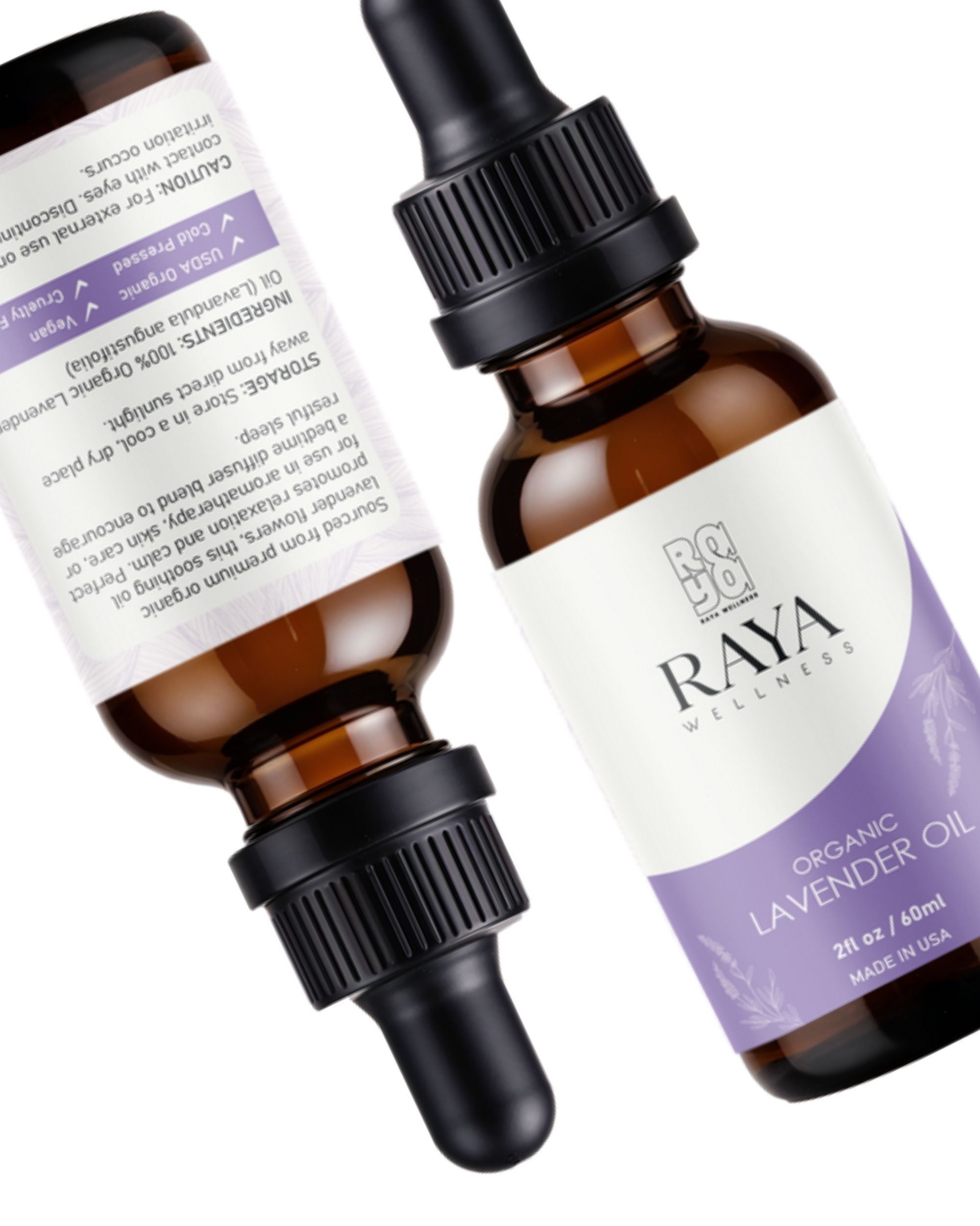 Raya Wellness Organic Lavender Essential Oil – 2 fl oz (60 ml) | Steam-Distilled, Calming Aromatherapy | USDA Organic