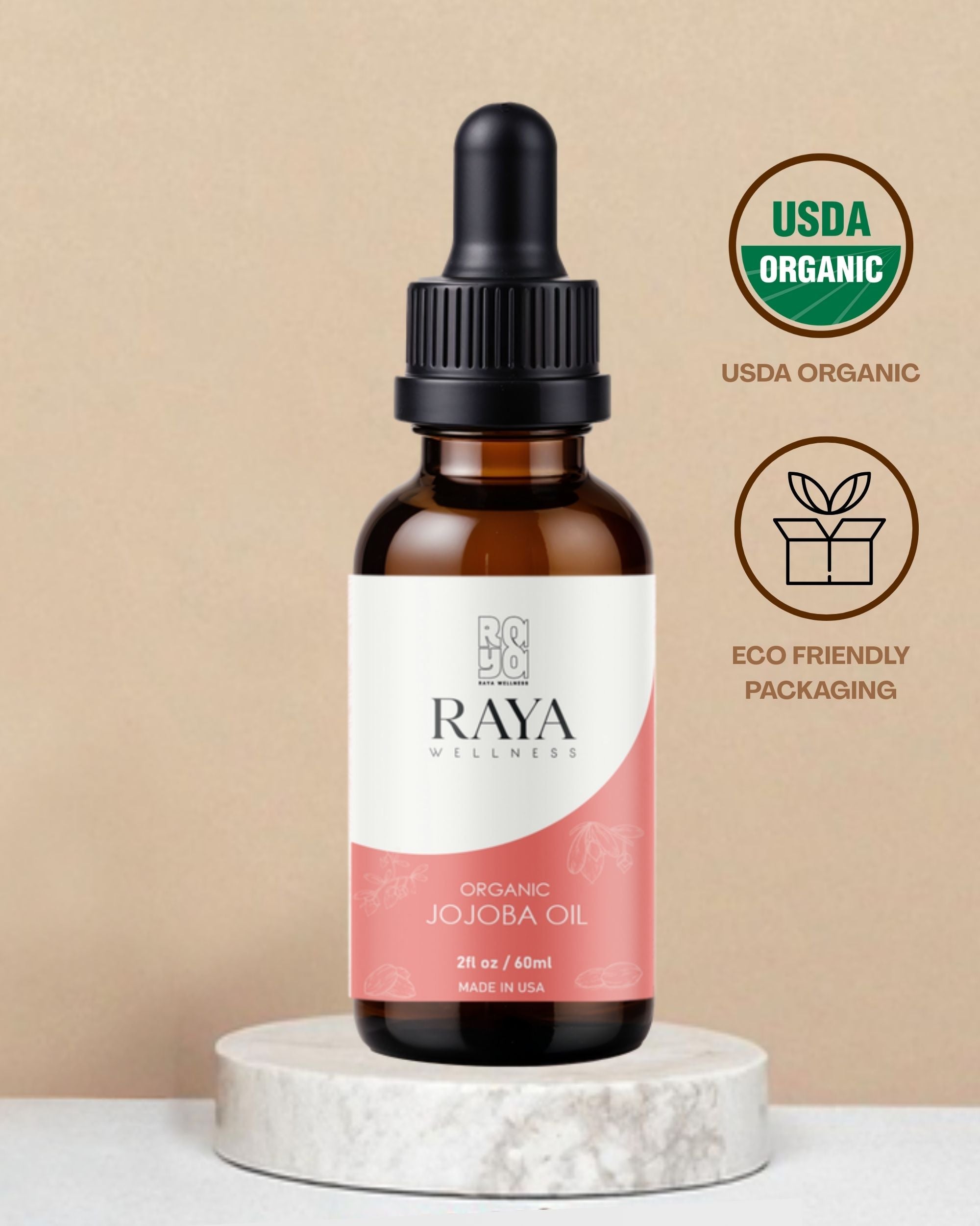 Raya Wellness Organic Jojoba Oil – 2 fl oz (60 ml) | Balancing Carrier Oil for Face, Hair & Body | USDA Organic