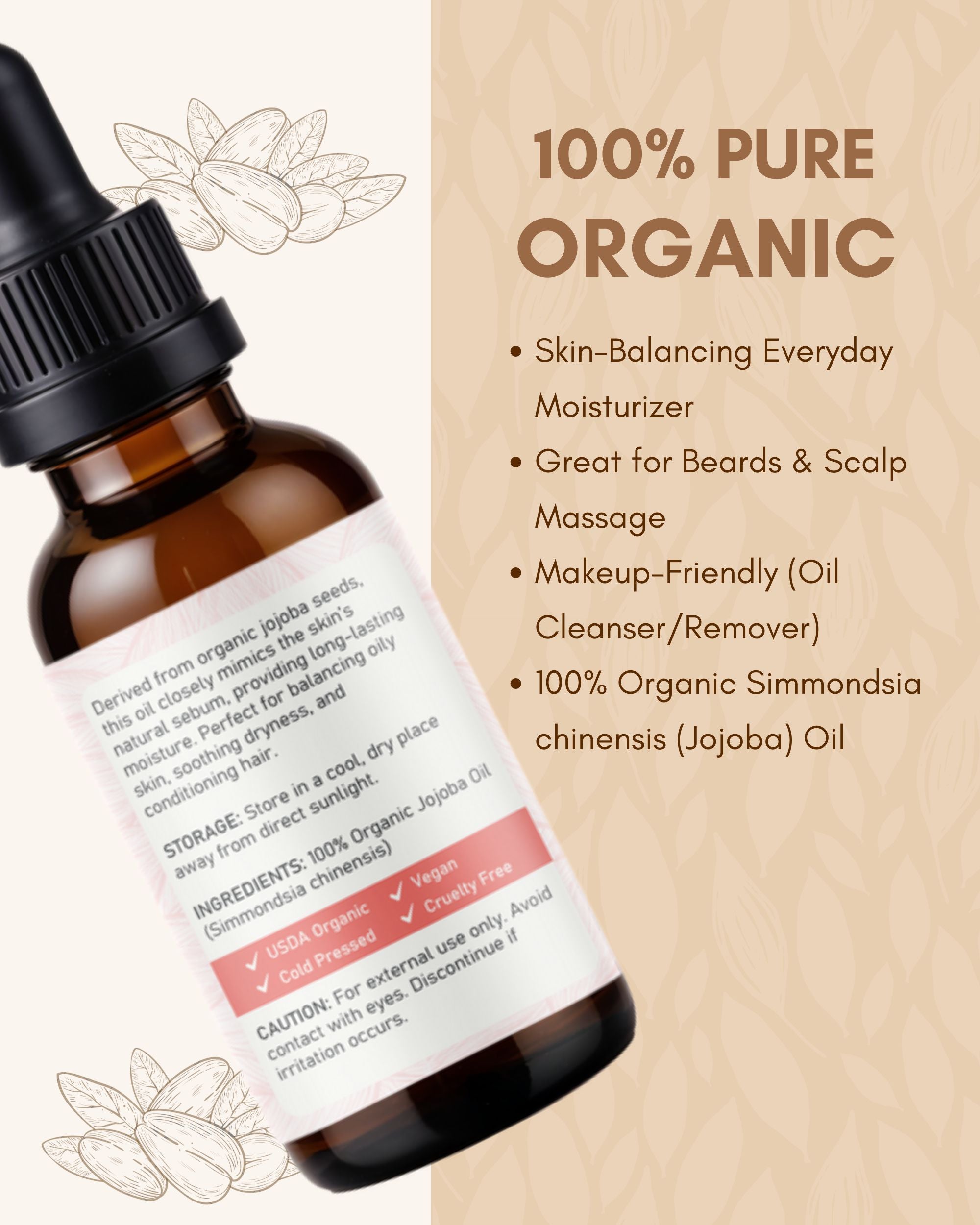 Raya Wellness Organic Jojoba Oil – 2 fl oz (60 ml) | Balancing Carrier Oil for Face, Hair & Body | USDA Organic
