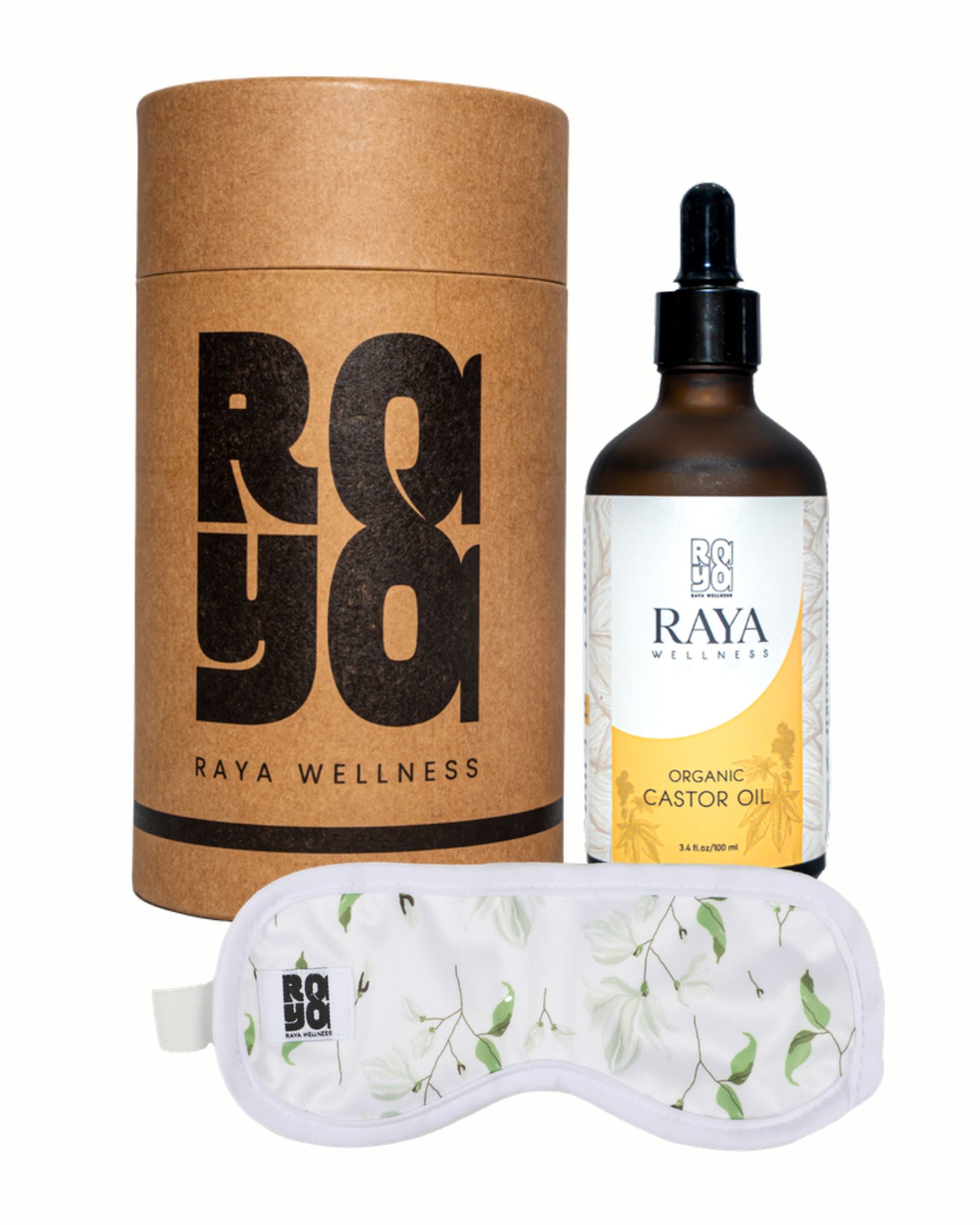 Raya Wellness - USDA Organic Castor Oil - Glass Bottle - 100 ml with Organic Eye Mask
