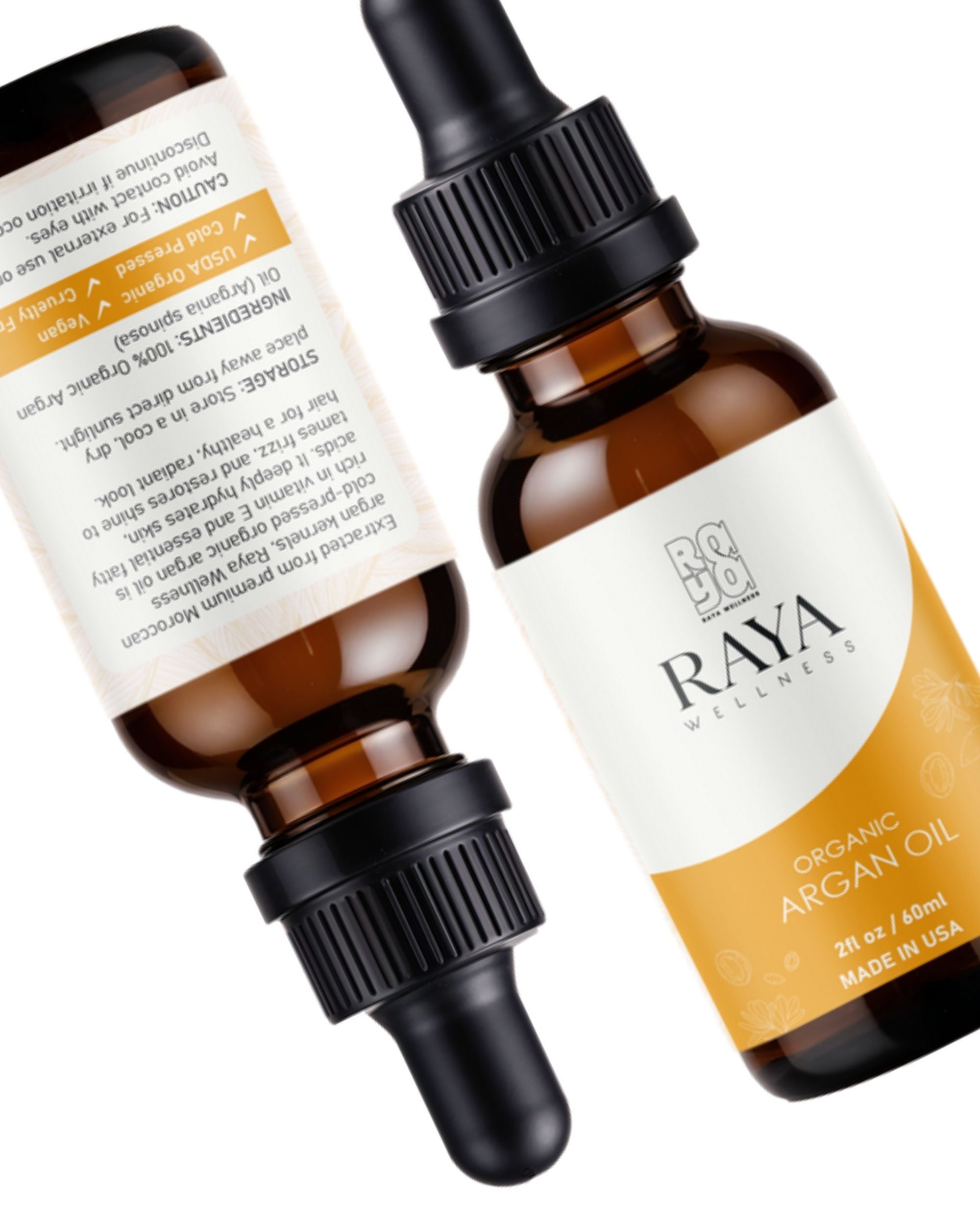 Raya Wellness Organic Argan Oil – 2 fl oz (60 ml) | Cold-Pressed Carrier Oil for Hair & Skin | USDA Organic, Made in USA