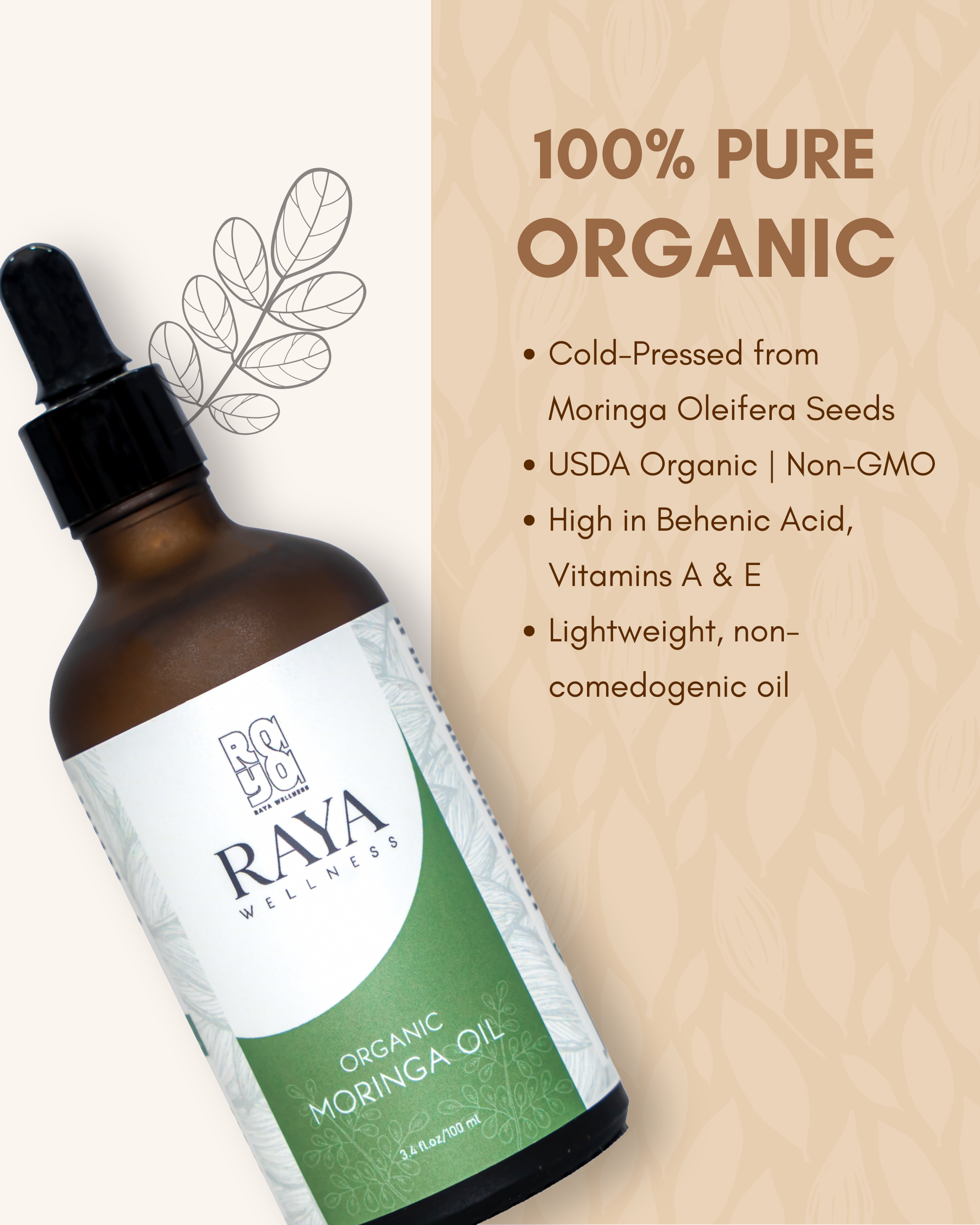 Premium Moringa Oil 100ml - Pure Cold-Pressed Moringa Oleifera Oil for Anti-Aging & Hair Care