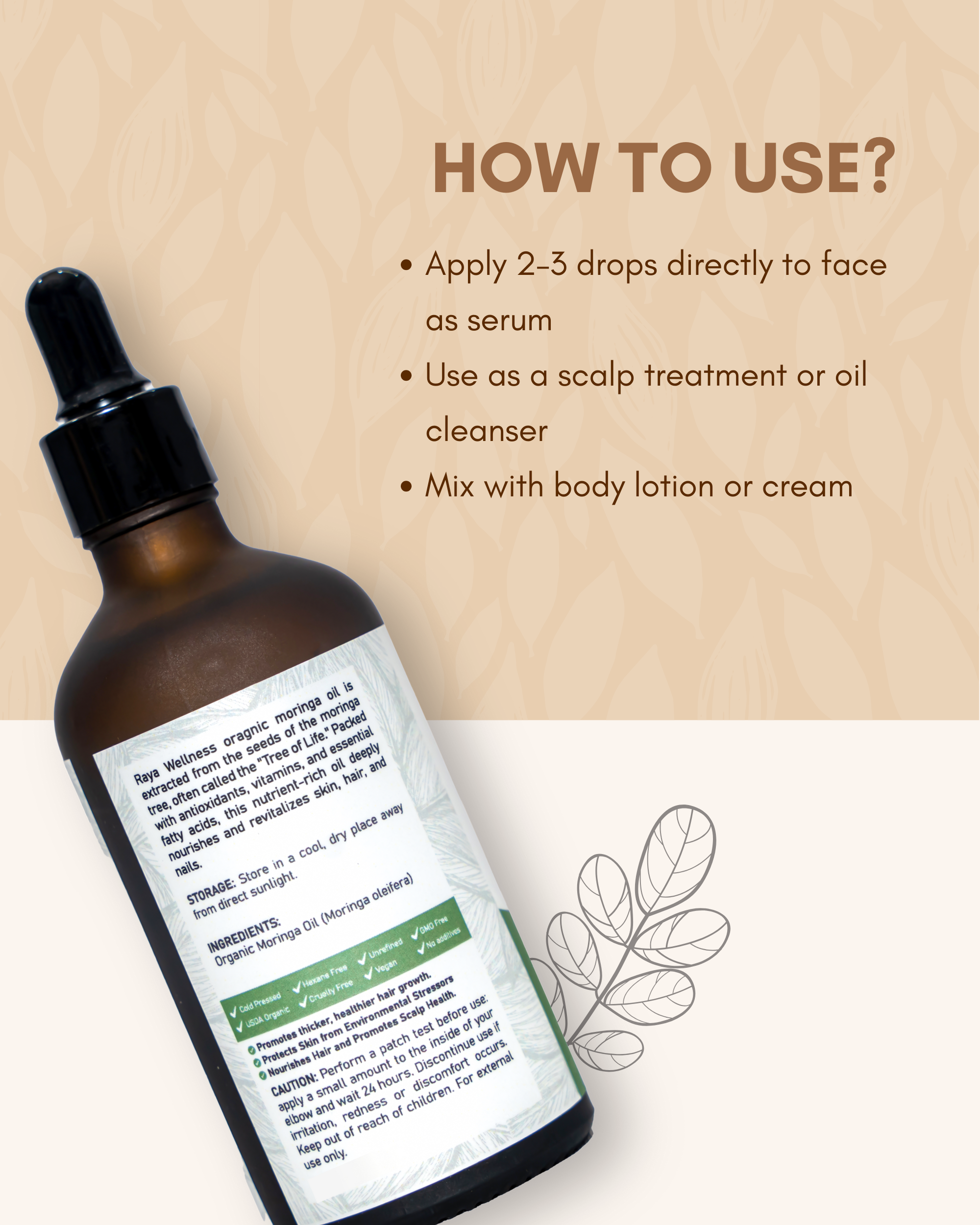 Premium Moringa Oil 100ml - Pure Cold-Pressed Moringa Oleifera Oil for Anti-Aging & Hair Care