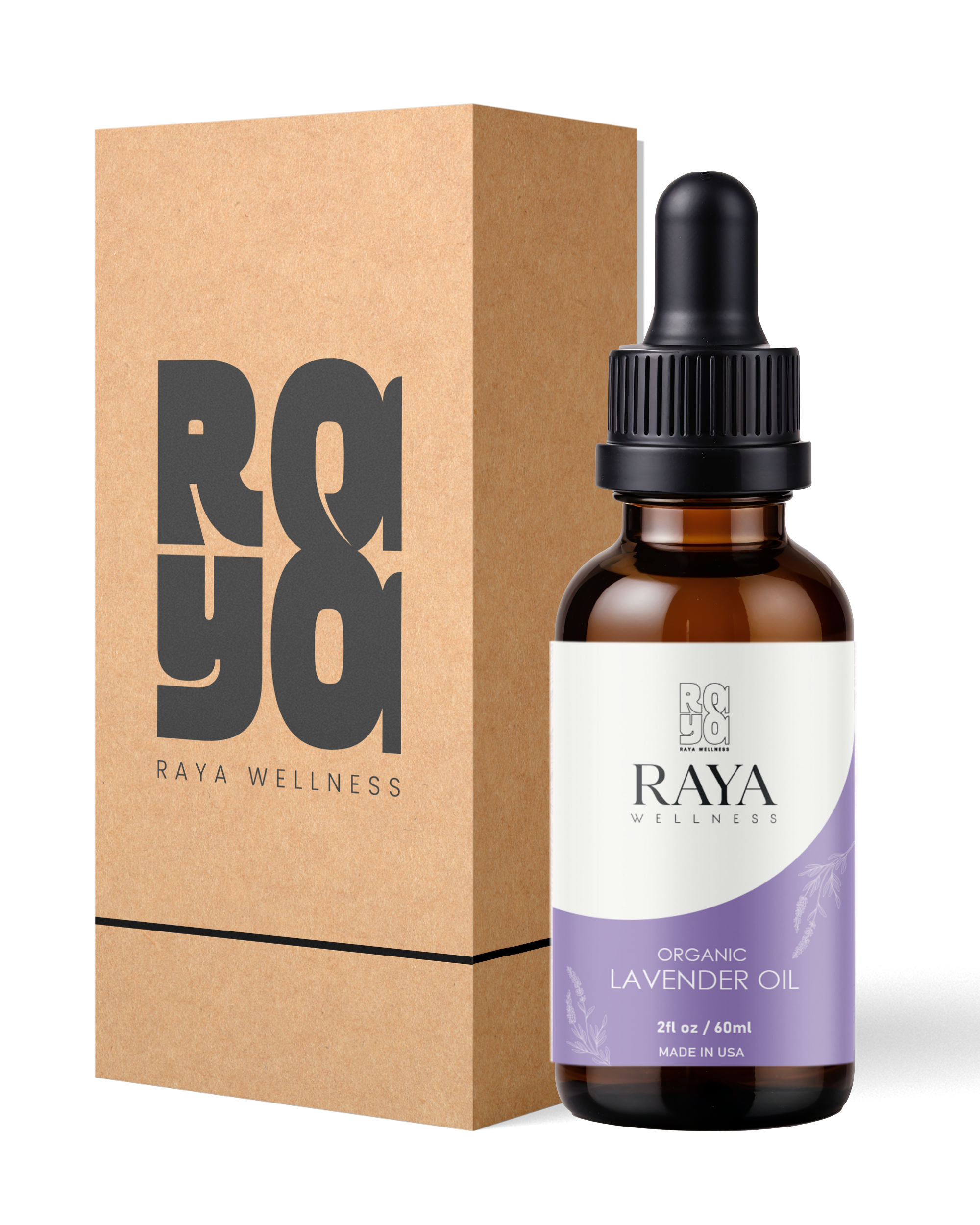 Raya Wellness - USDA Organic Lavender Essential Oil - Steam-Distilled - Glass Bottle - 2 fl oz (60 ml)