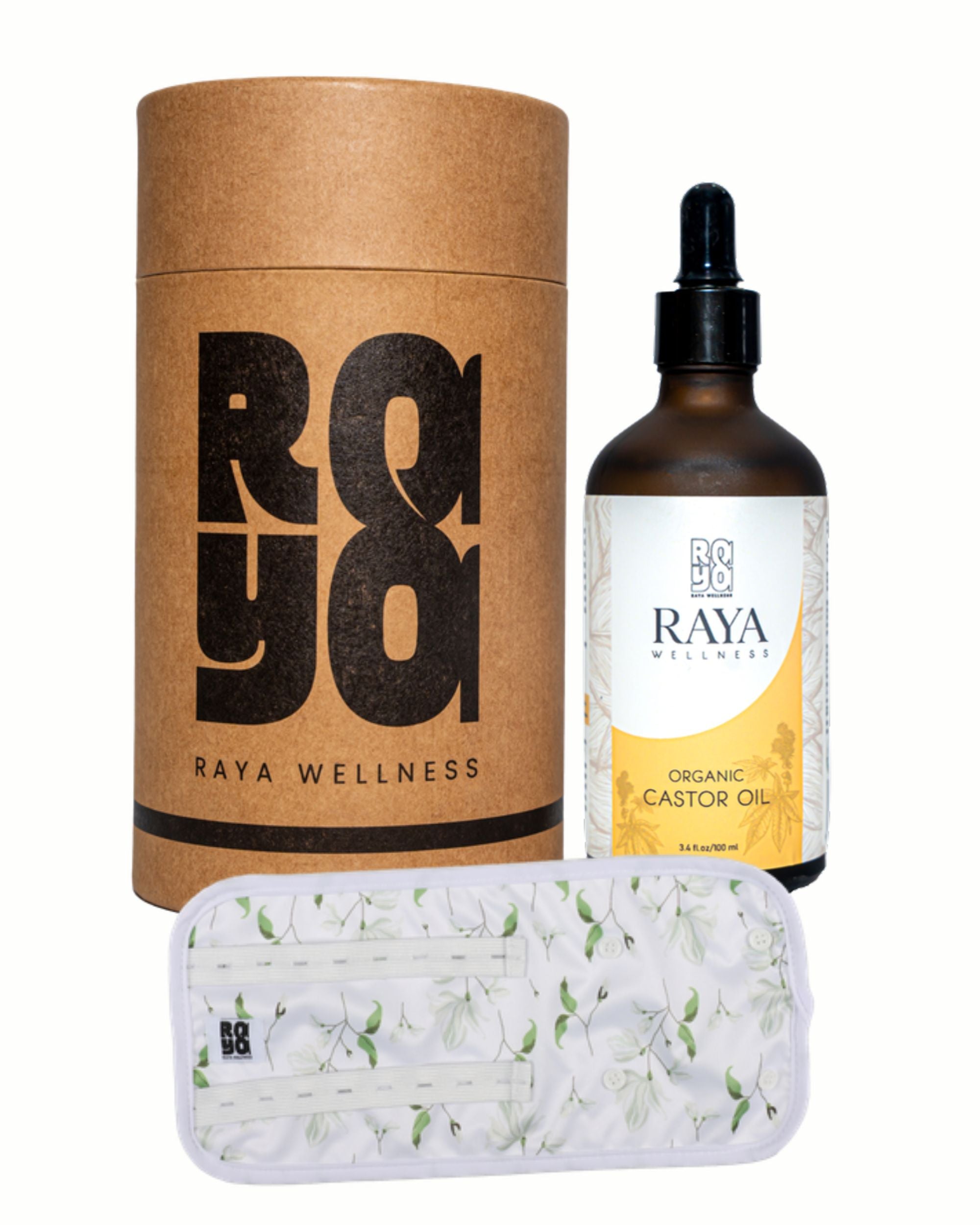 Raya Wellness - USDA Organic Castor Oil - Glass Bottle - 100 ml with Organic Knee Pack