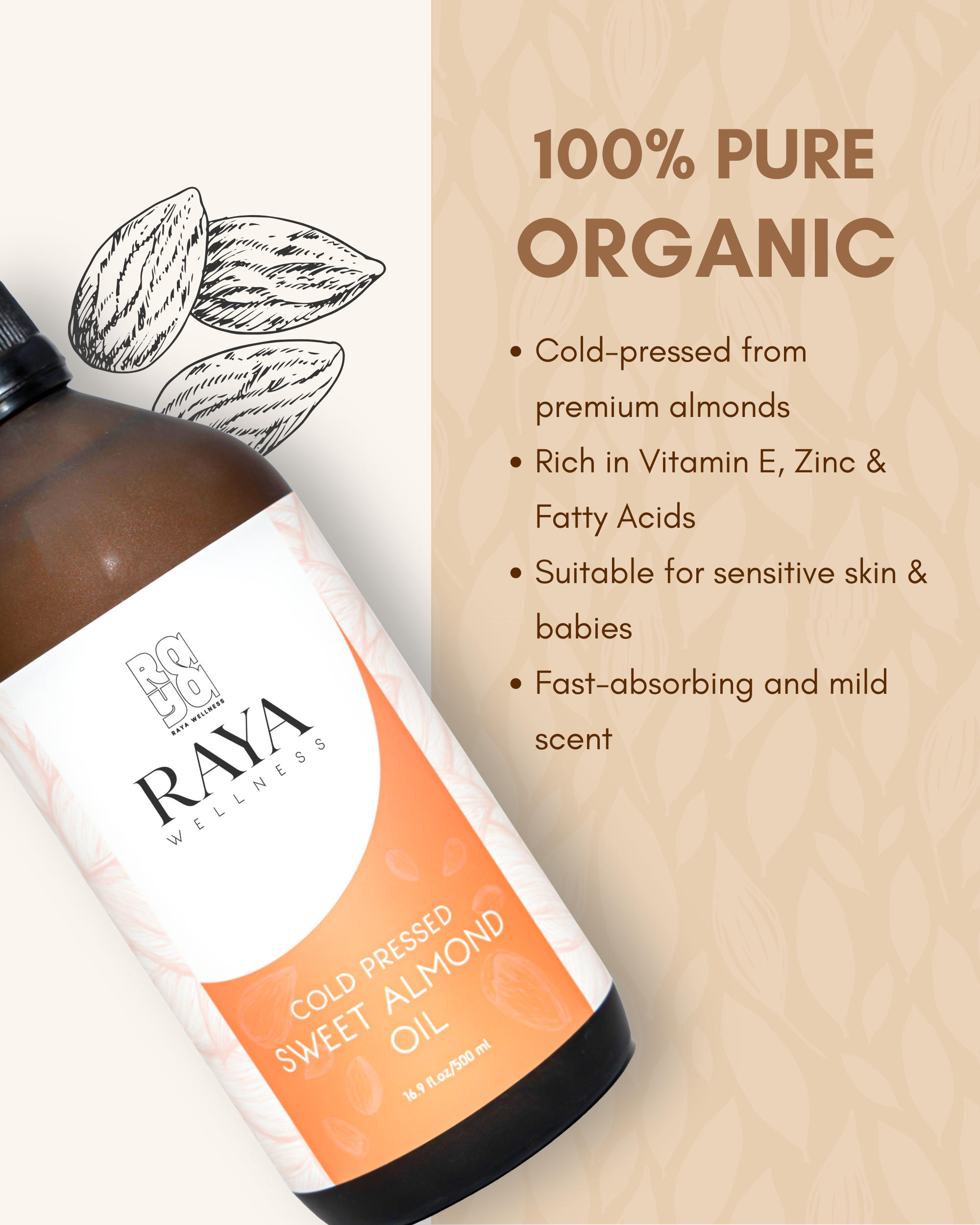 Premium Organic Sweet Almond Oil for Soft Skin and Strong Hair - 200ml