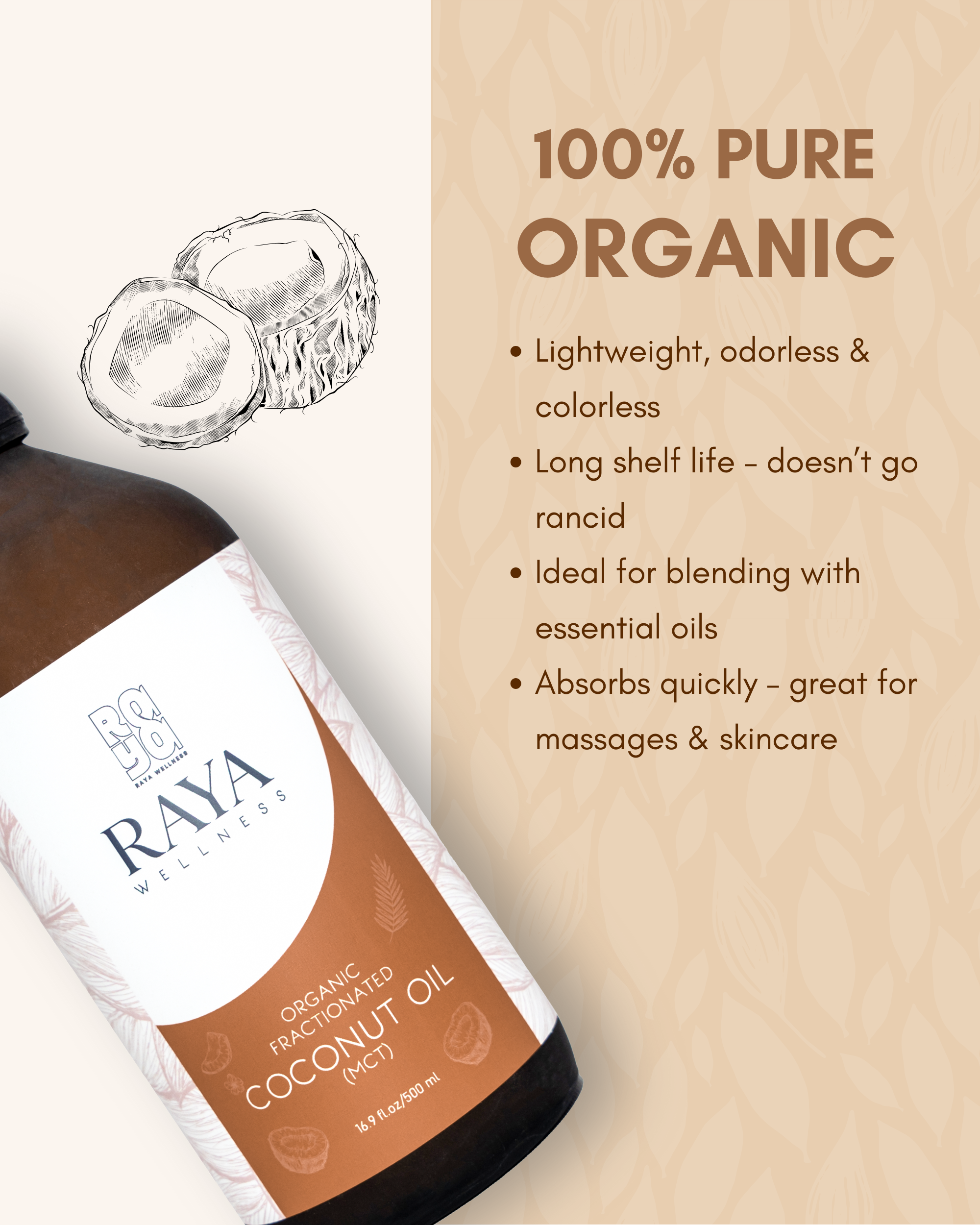 Premium Coconut MCT Oil 500ml - Pure Medium-Chain Triglycerides for Energy, Keto & Wellness Support
