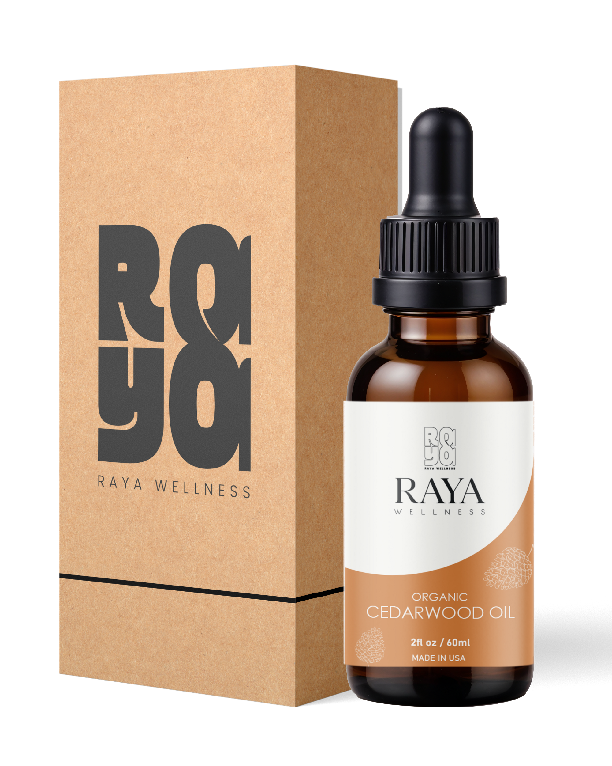 Raya Wellness - USDA Organic Cedarwood Essential Oil - Steam-Distilled - Glass Bottle - 2 fl oz (60 ml)