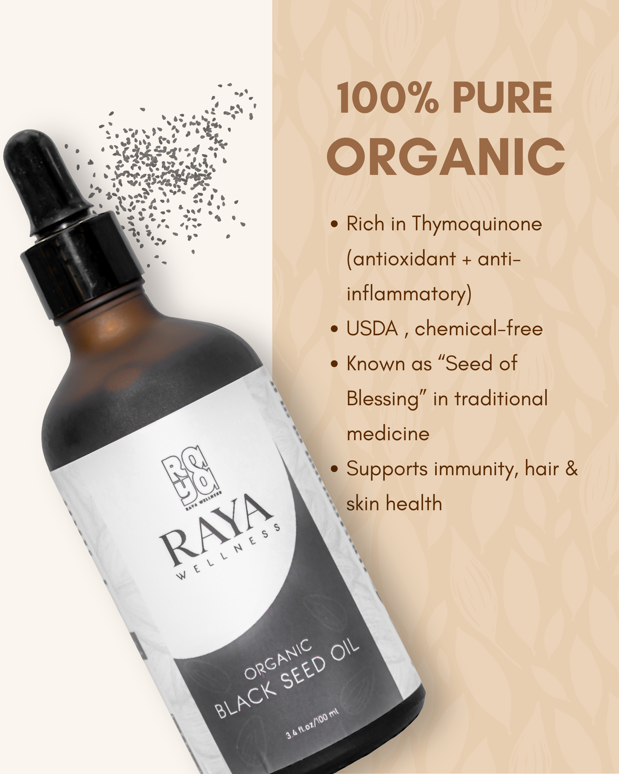 Premium Organic Black Seed Oil 100ml - Pure Cold-Pressed Nigella Sativa Oil for Hair, Skin & Wellness