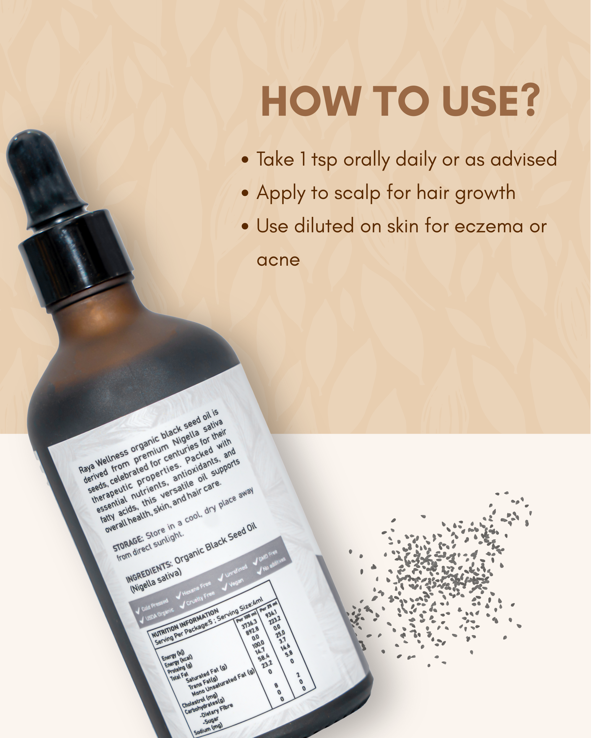 Premium Organic Black Seed Oil 100ml - Pure Cold-Pressed Nigella Sativa Oil for Hair, Skin & Wellness