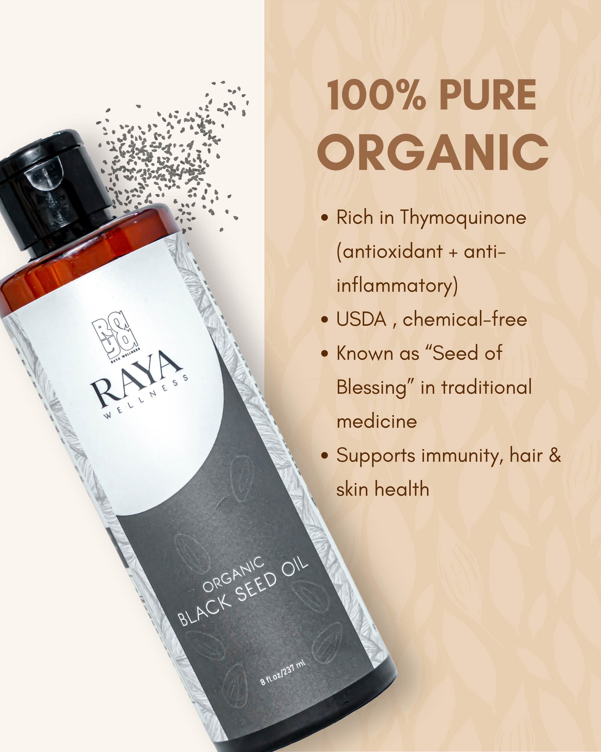 Premium Organic Black Seed Oil 100ml - Pure Cold-Pressed Nigella Sativa Oil for Hair, Skin & Wellness
