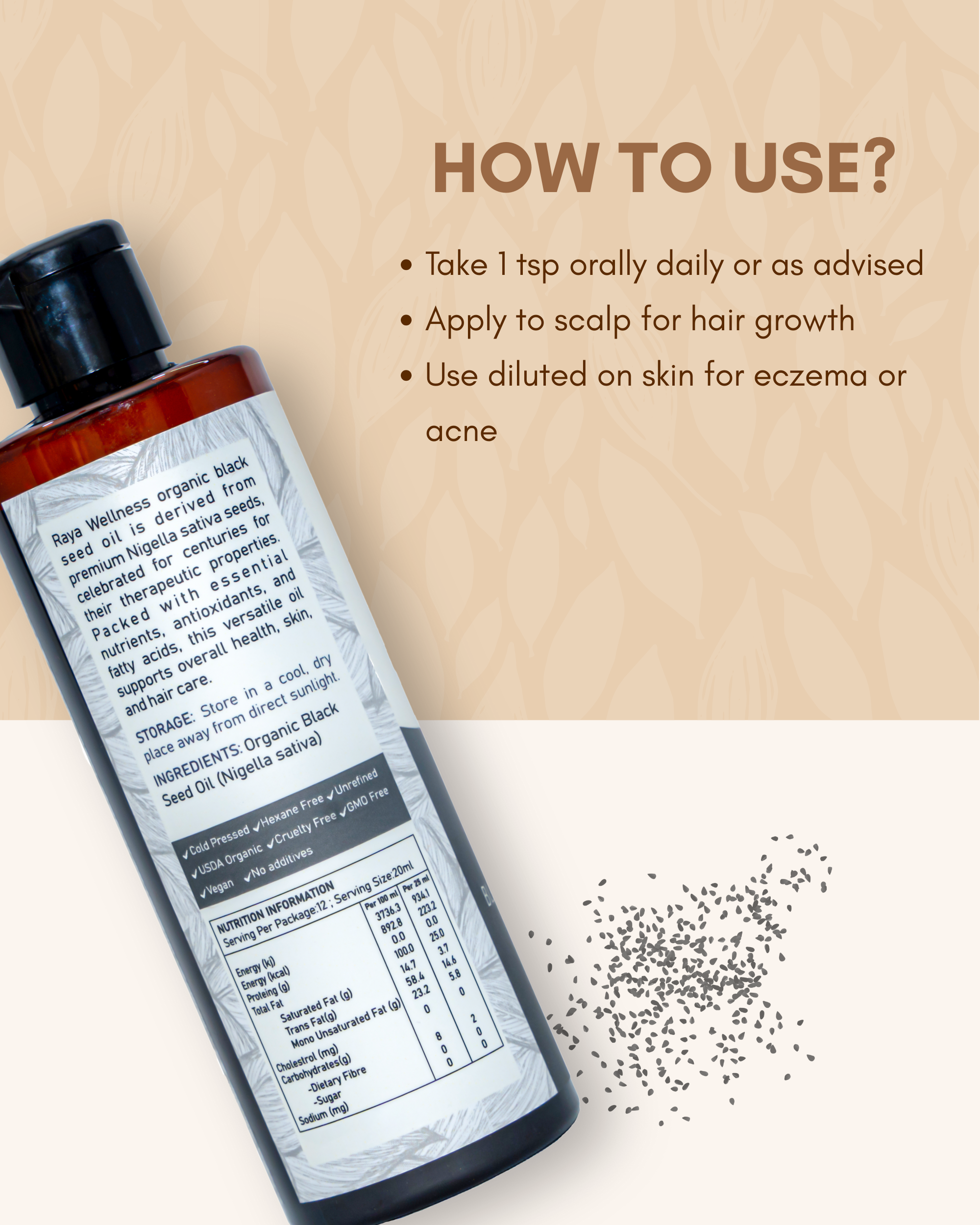 Premium Organic Black Seed Oil 100ml - Pure Cold-Pressed Nigella Sativa Oil for Hair, Skin & Wellness