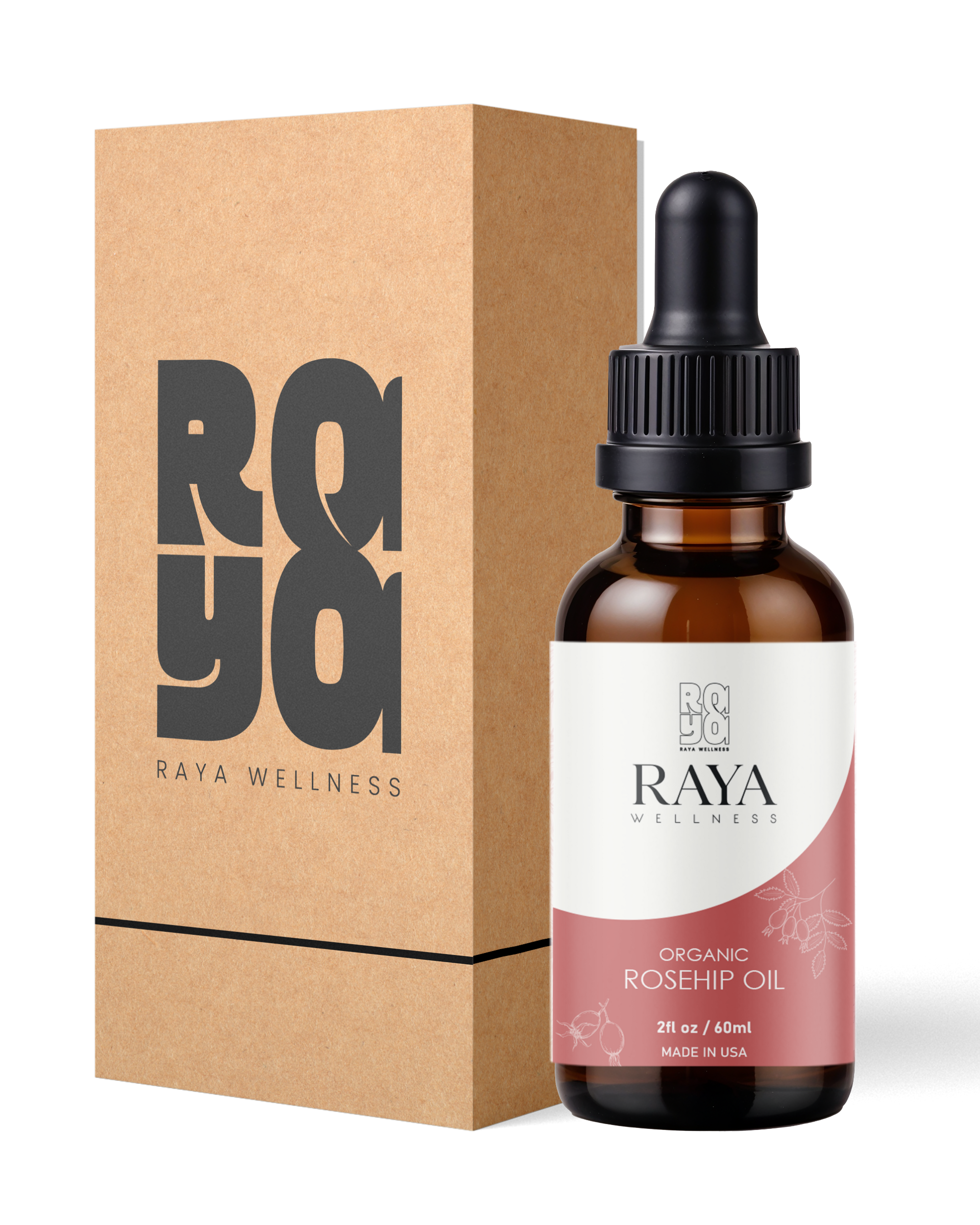 Raya Wellness - USDA Organic Rosehip Seed Oil - Cold-Pressed - Glass Bottle - 2 fl oz (60 ml)