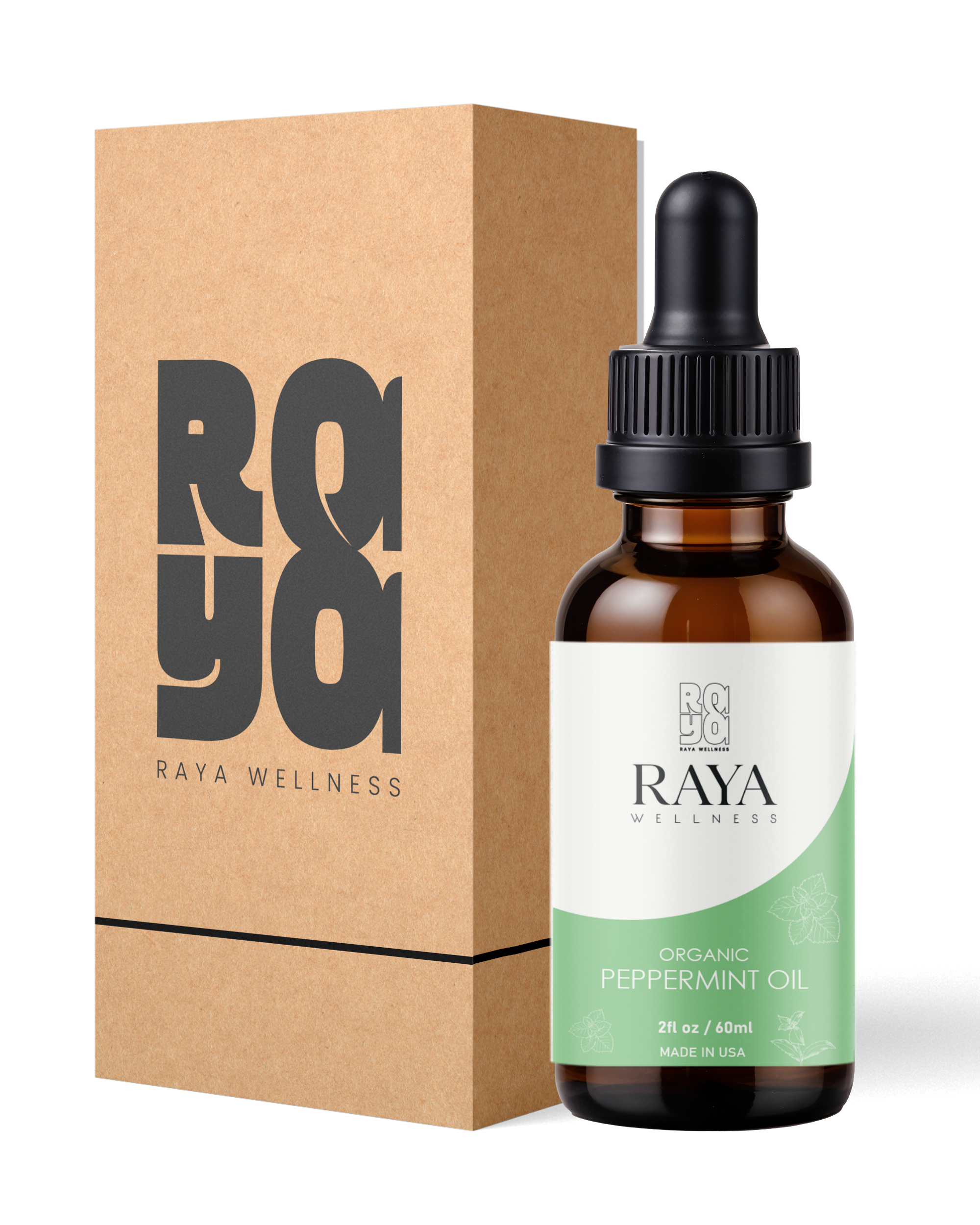 Raya Wellness - USDA Organic Peppermint Essential Oil - Steam-Distilled - Glass Bottle - 2 fl oz (60 ml)