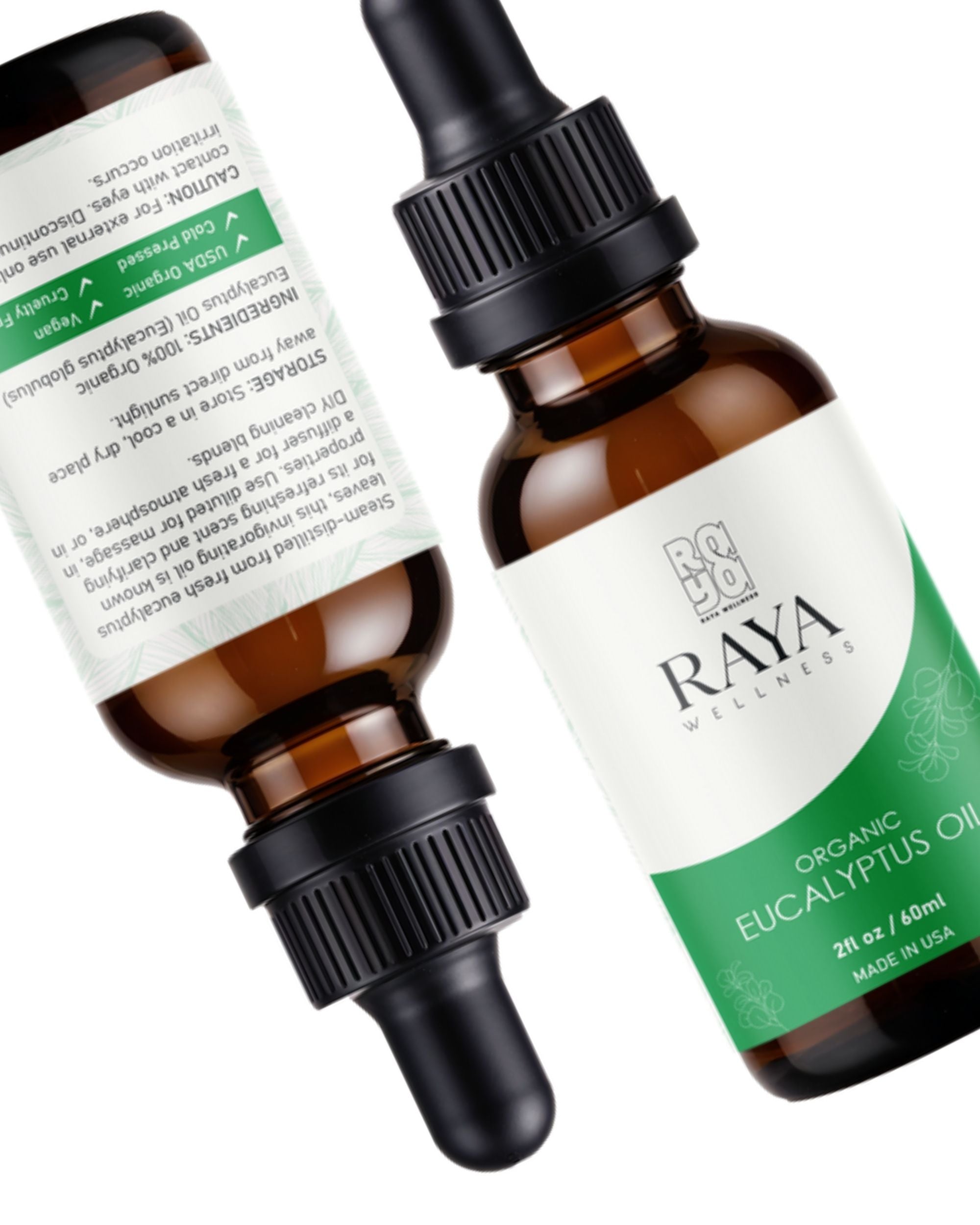 Raya Wellness Organic Eucalyptus Essential Oil – 2 fl oz (60 ml) | Steam-Distilled Aromatherapy | USDA Organic