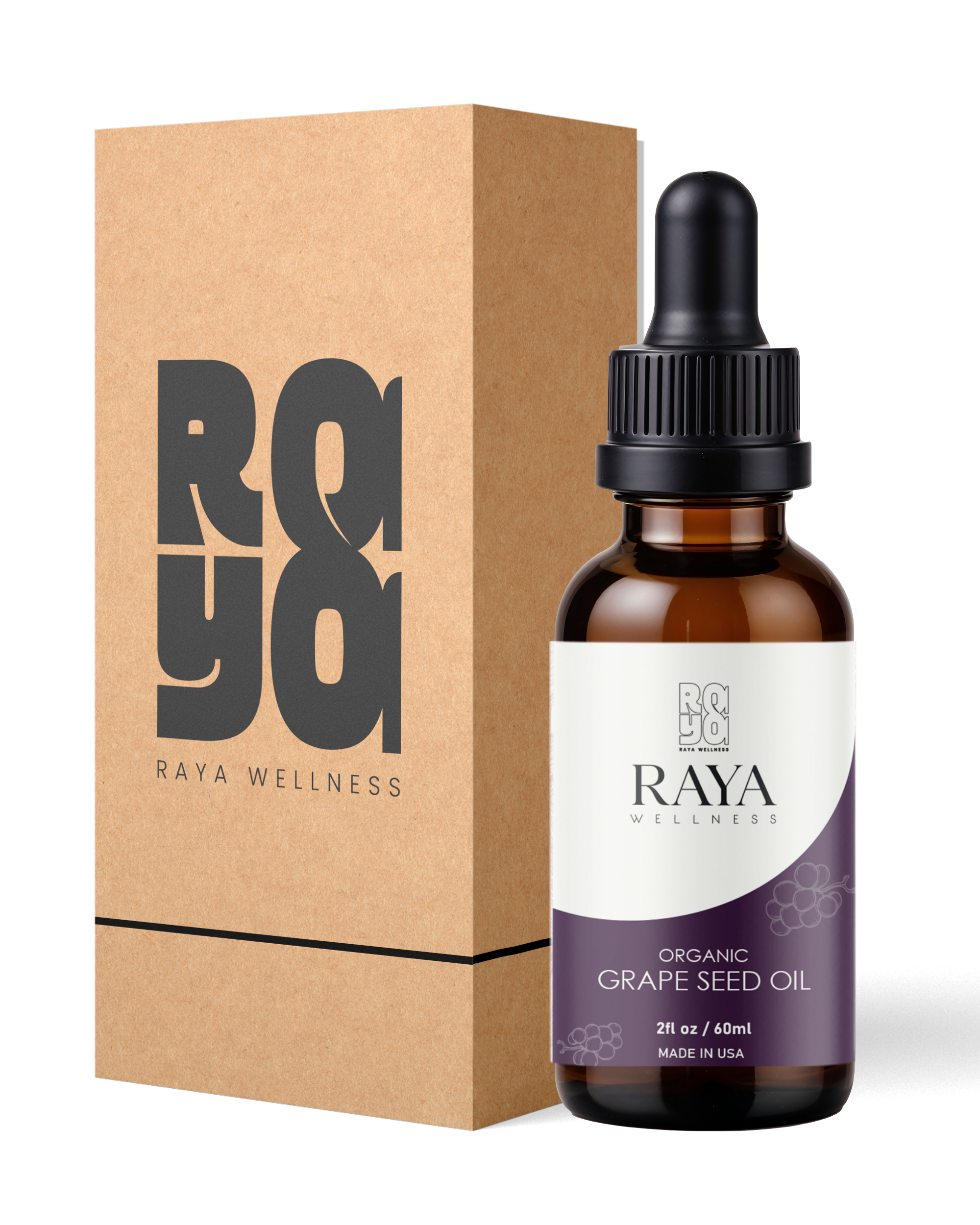 Raya Wellness - Grapeseed Oil - Cold-Pressed, Lightweight - Glass Bottle - 2 fl oz (60 ml)