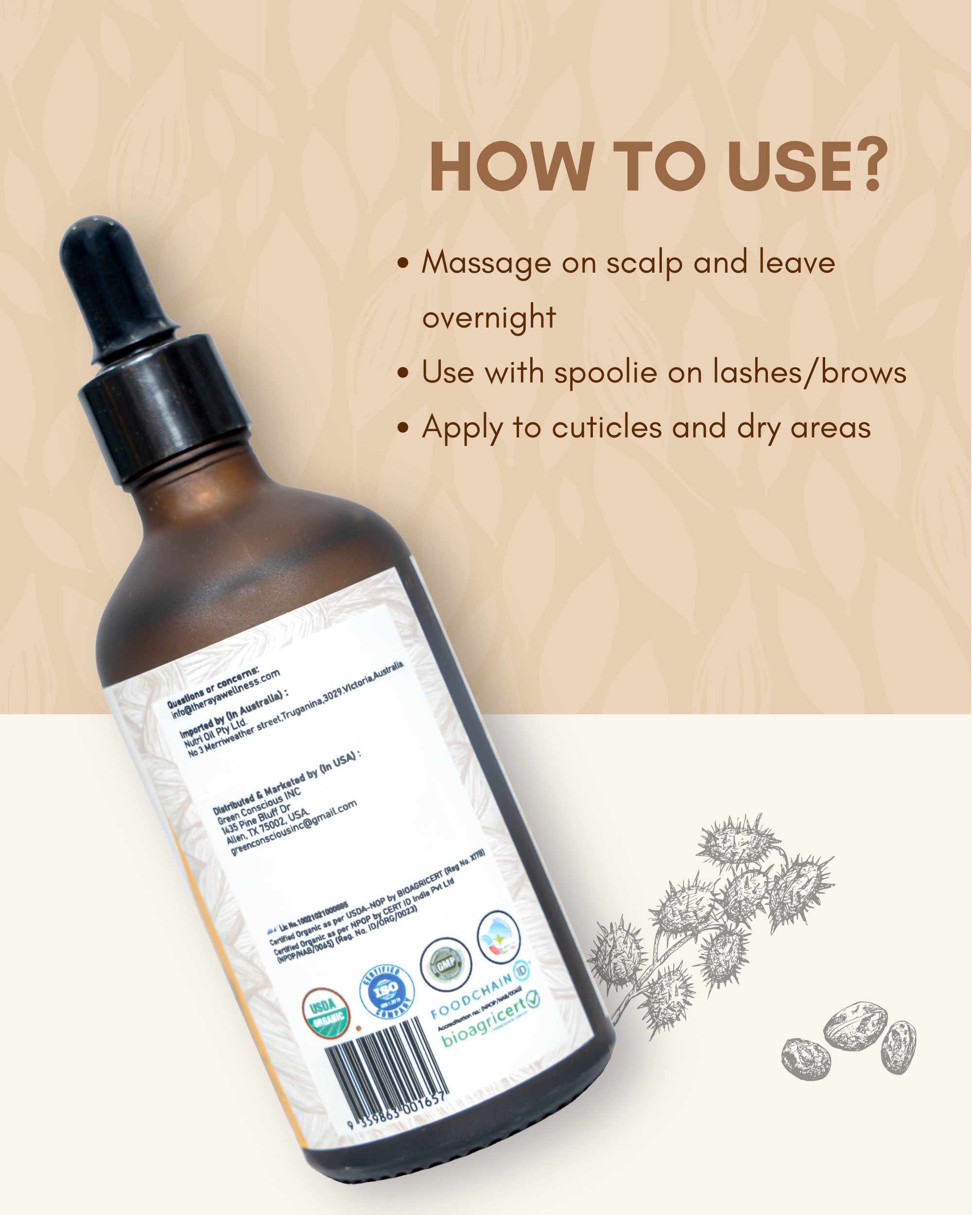 Pure Organic Castor Oil 100ml - Cold-Pressed Ricinus Communis Oil for Hair Growth & Skin Nourishment