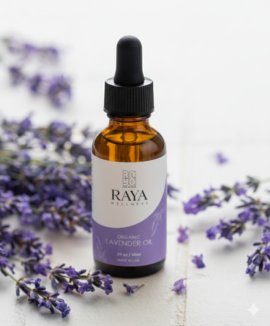 Raya Wellness Organic Lavender Essential Oil – 2 fl oz (60 ml) | Steam-Distilled, Calming Aromatherapy | USDA Organic