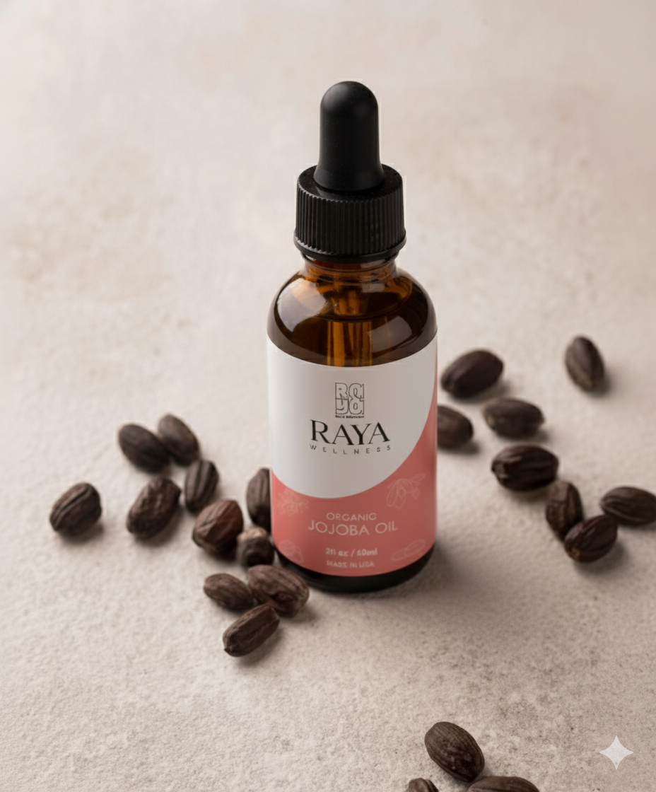 Raya Wellness Organic Jojoba Oil – 2 fl oz (60 ml) | Balancing Carrier Oil for Face, Hair & Body | USDA Organic
