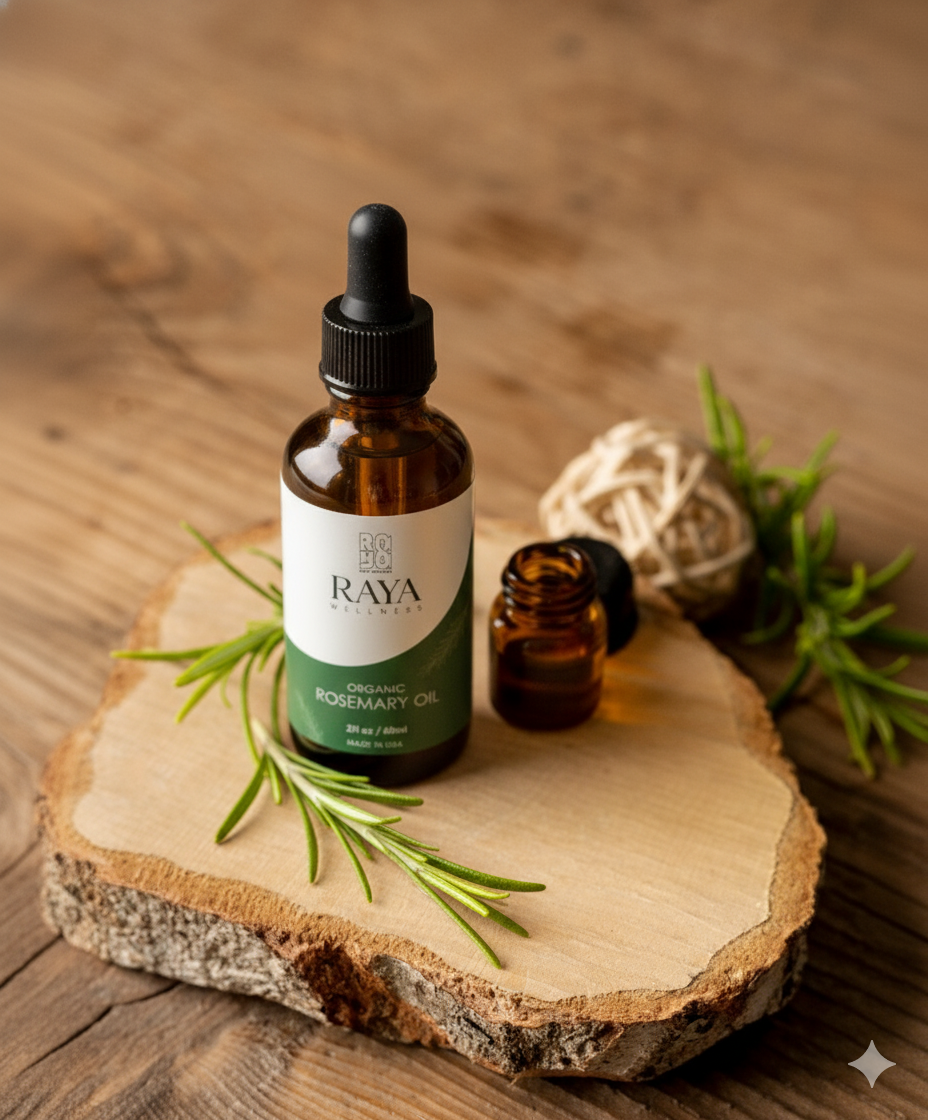 Raya Wellness Organic Rosemary Essential Oil – 2 fl oz (60 ml) | Steam-Distilled, Herbaceous Scent | USDA Organic